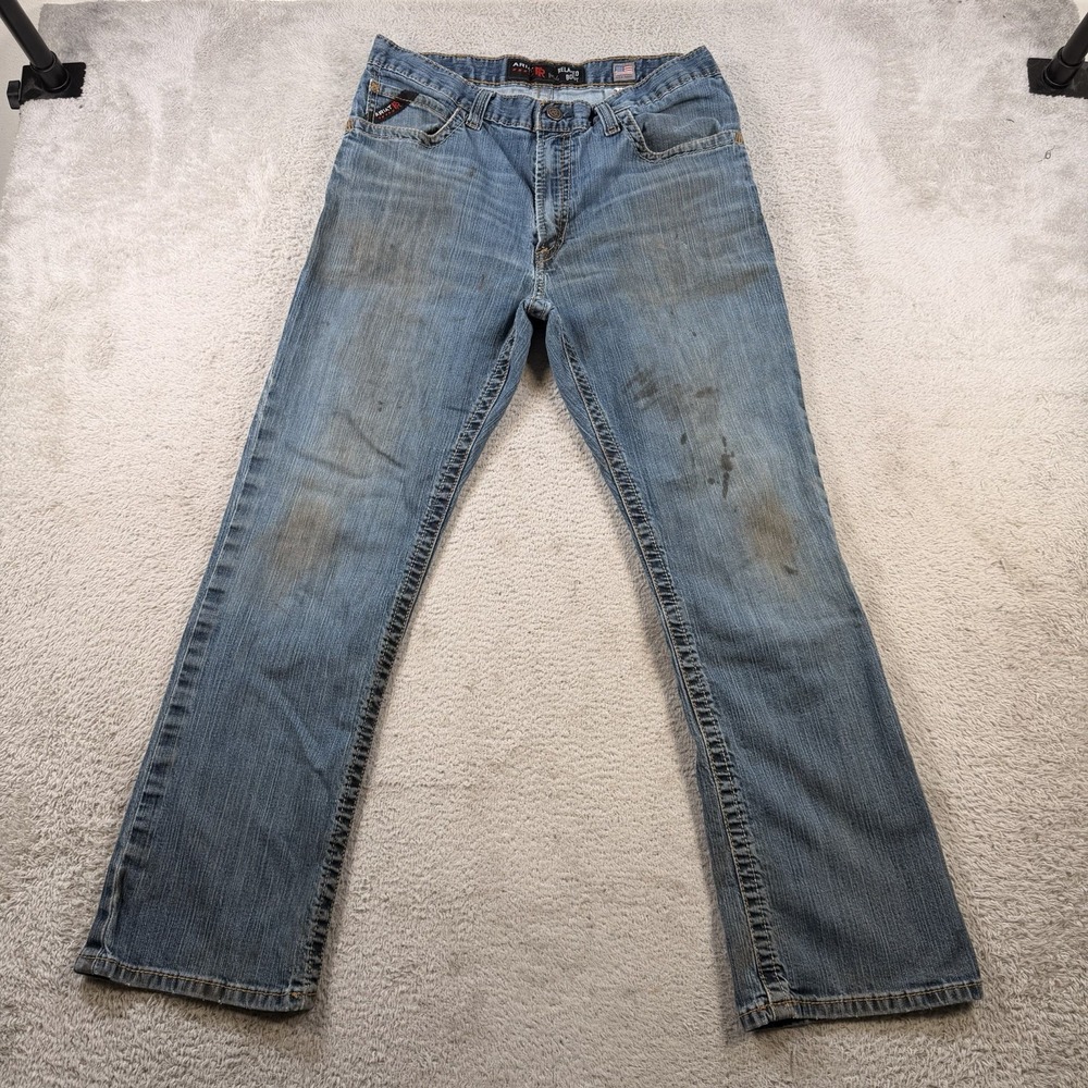 Ariat FR Jeans Mens 34x30 (Fit 34x27) Blue Denim M4 Relaxed Boot Cut Workwear